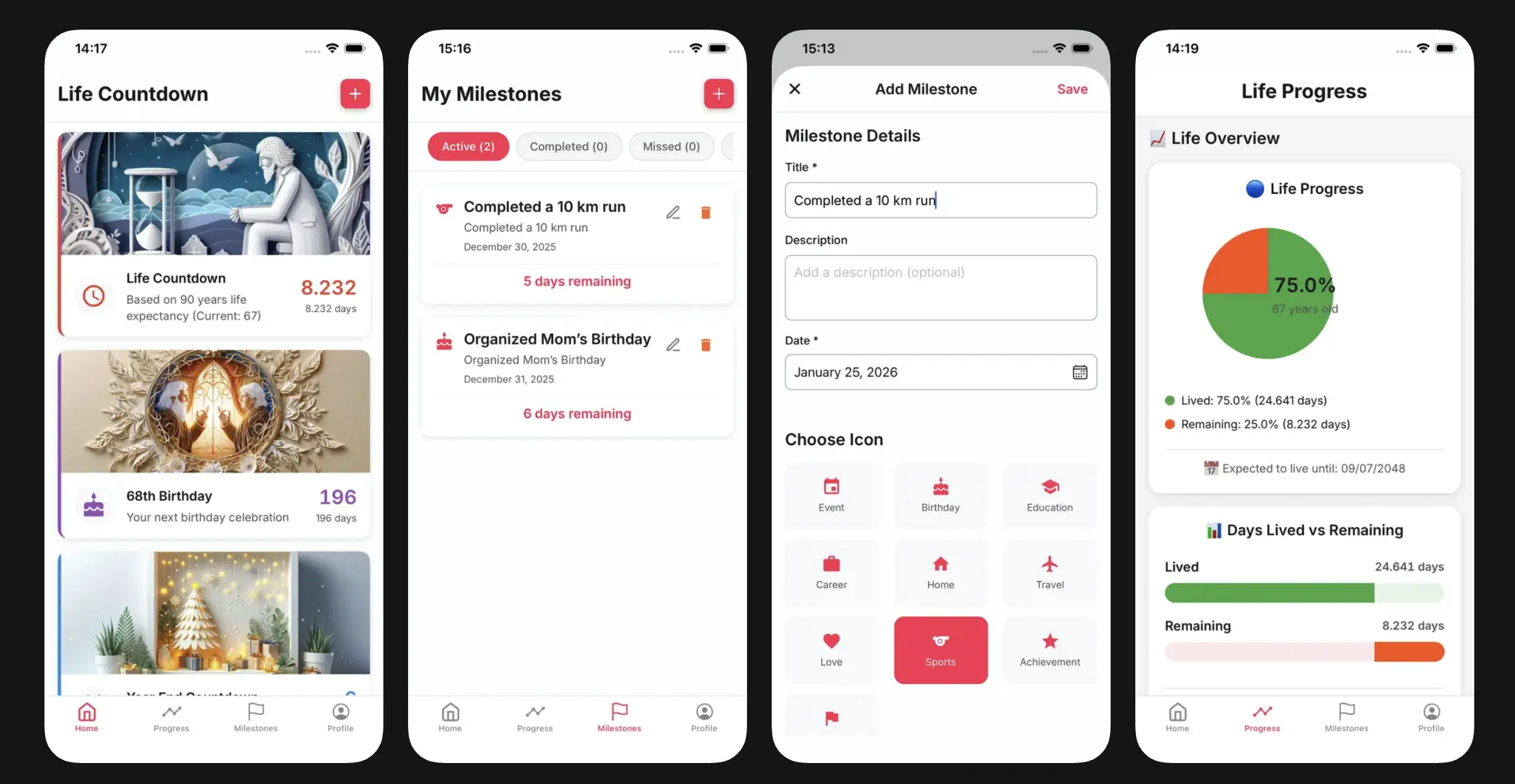 Life Countdown App Interface