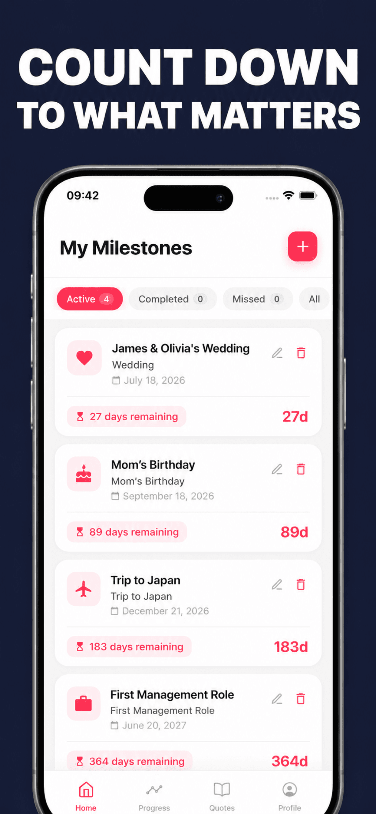 Life Countdown loved ones screen showing time remaining together