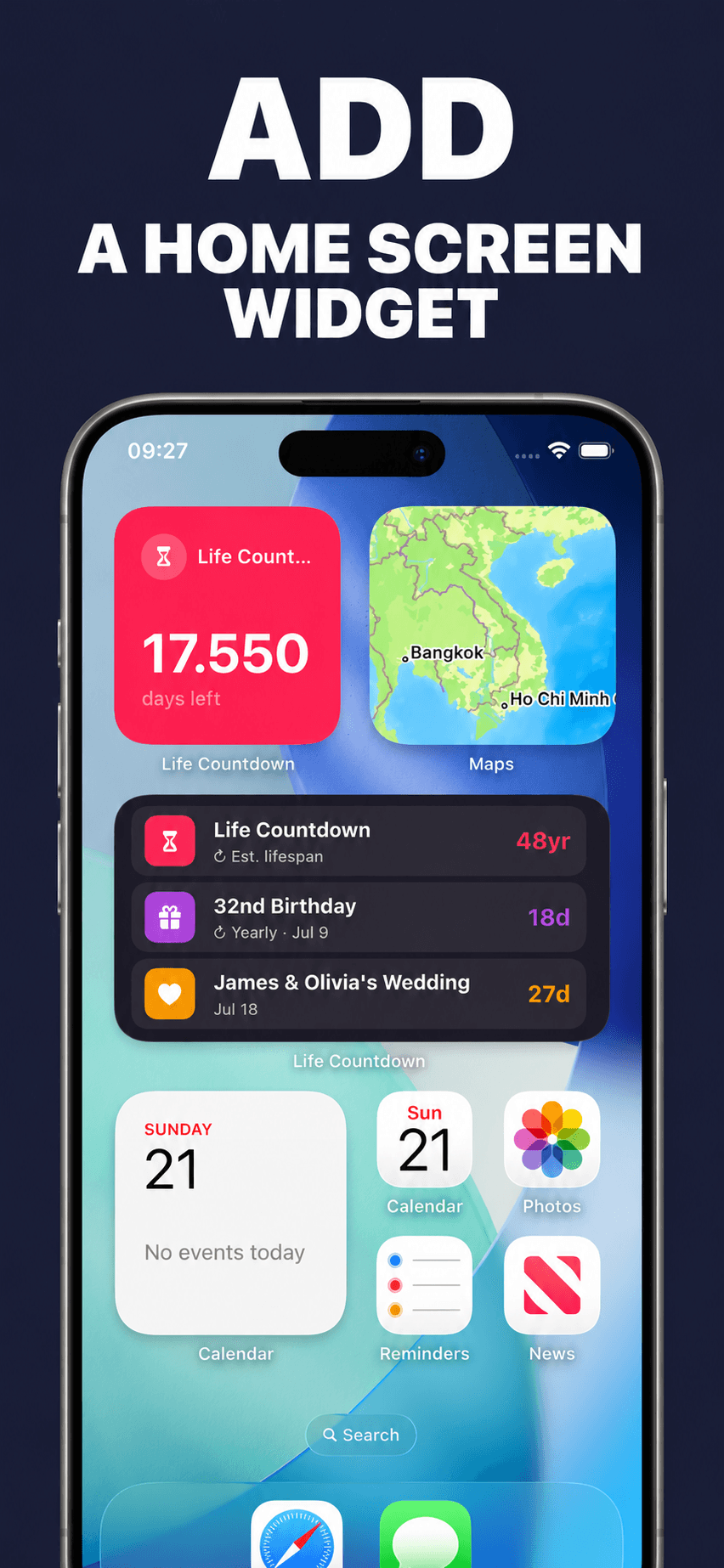 Life Countdown milestones tracker with upcoming events